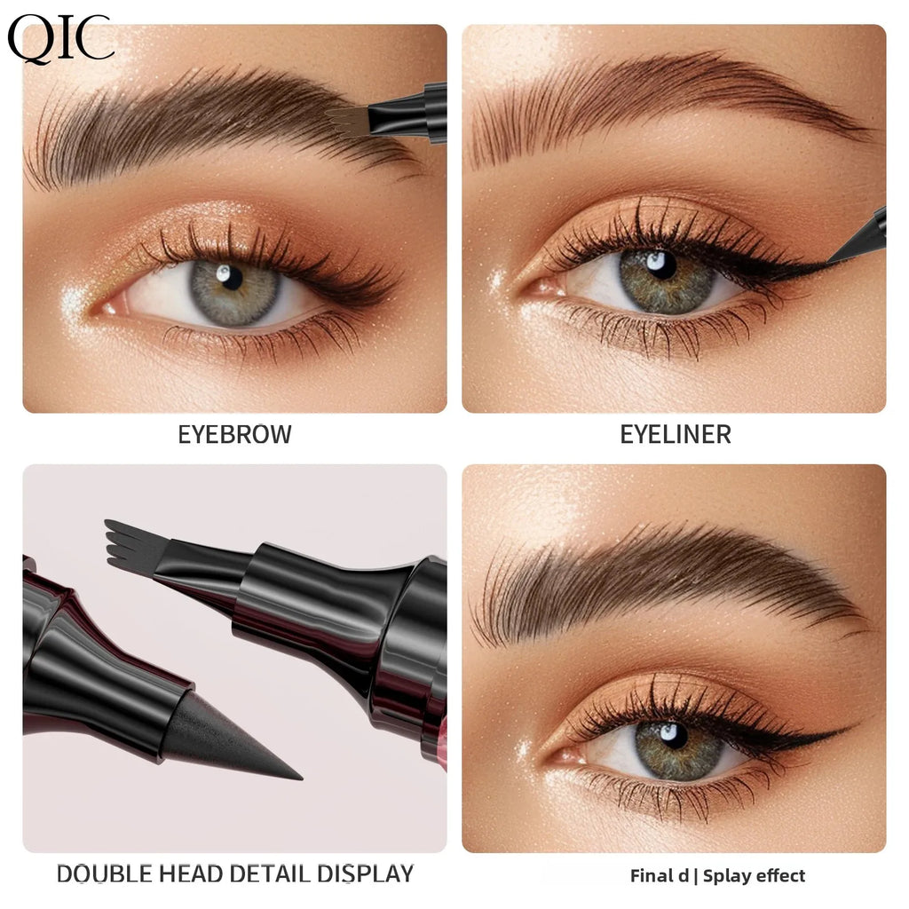 QIC 2-in-1 Waterproof Eyebrow Pen & Eyeliner 4-Fork Tip Eyebrow Pen & Eyeliner QXL