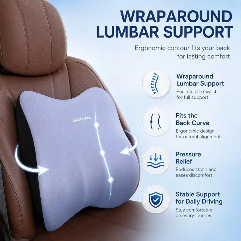 Memory Foam Car Neck Pillow & Lumbar Support Cushion Car Seat Cushion Set QXL