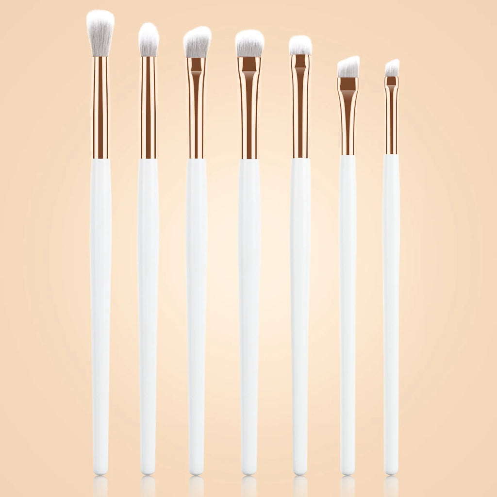 7-Pc Rose Gold Eye Makeup Brush Set | White Wood Handle Eye Makeup Brush Set QXL 7pcs White