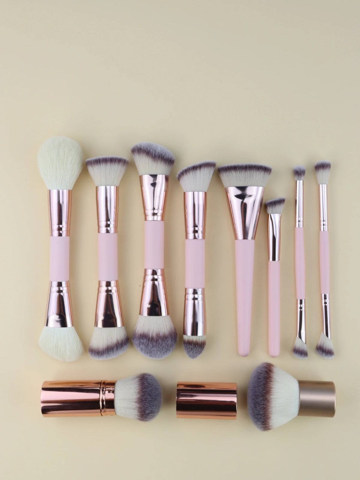 10-Piece Pink Makeup Brush Set | Goat Hair & Wood Handle Makeup Brush Set QXL
