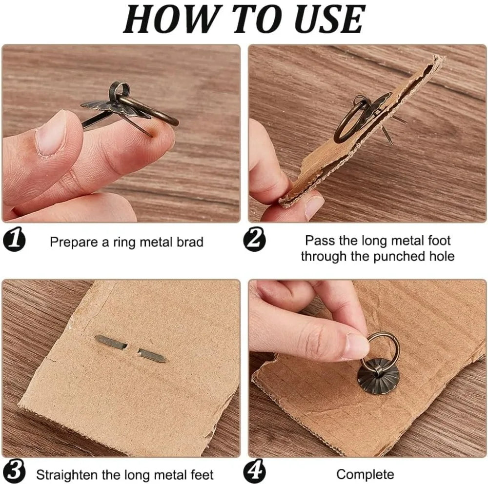 80pcs Antique Bronze Metal Brad Fasteners with Pull Rings Craft Brad Fasteners QXL
