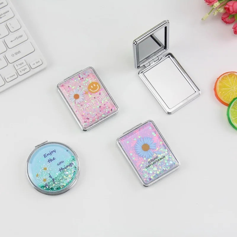 Double-Sided Pocket Mirror | Daisy Quicksand Sequin Design Pocket Makeup Mirror QXL