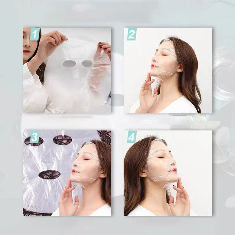 100-Pack Disposable PE Facial Wrap Masks | Face & Neck Film Disposable Face Wrap QXL