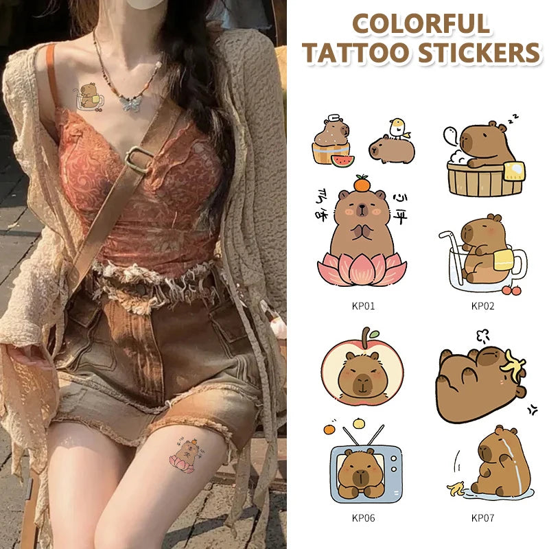 10-Sheet Capybara Temporary Tattoos for Kids | Party Favors Temporary Tattoo Stickers QXL