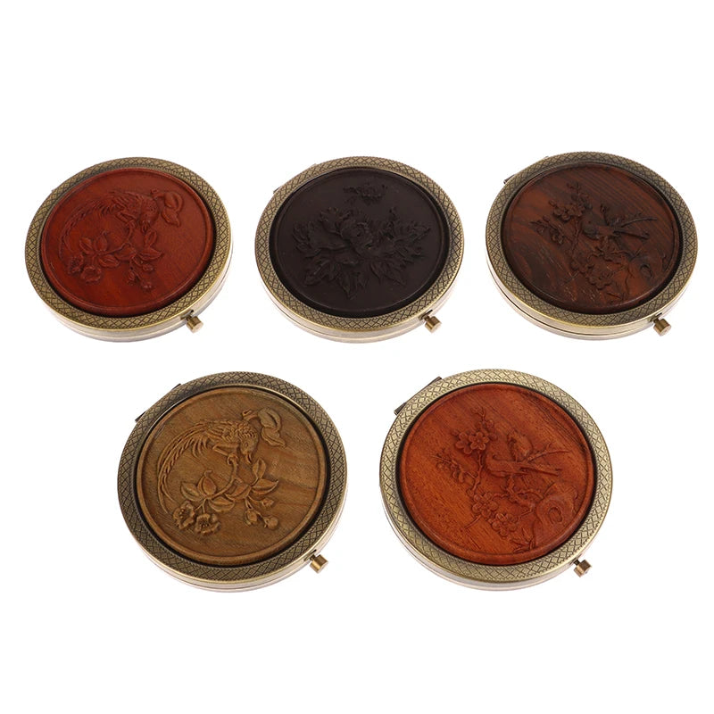 Wood Retro Compact Pocket Mirror | Double-Sided Magnifying Compact Pocket Mirror QXL