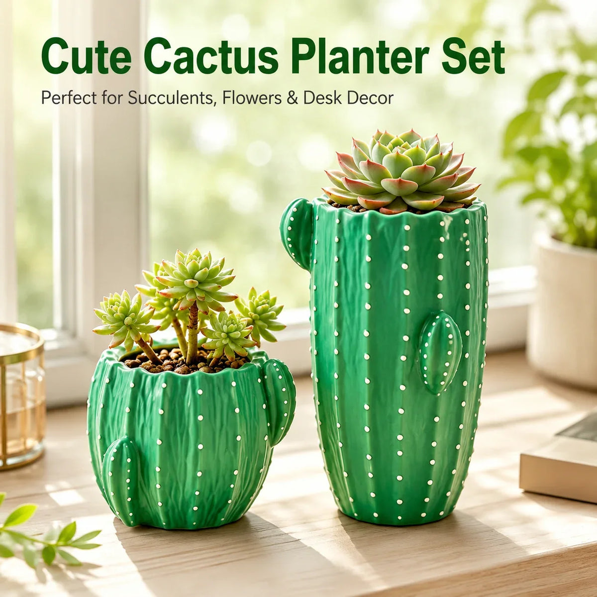 Cute Cactus Resin Planter – Small Succulent Pot for Desk & Home Decorative Resin Planter QXL