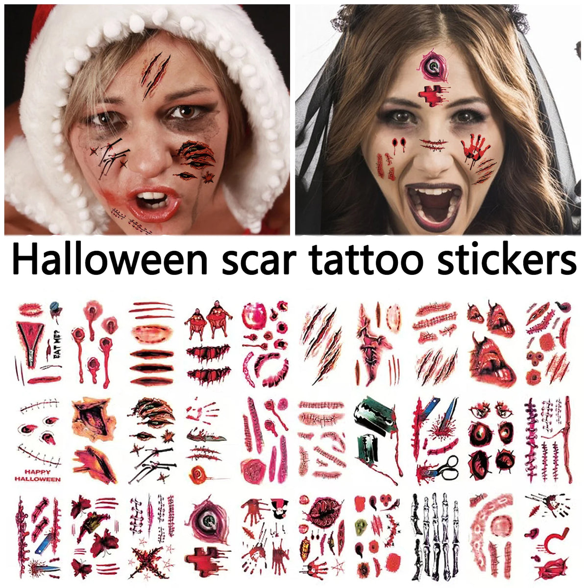 30-Pc Waterproof Halloween Fake Wound Scar Temporary Tattoos Temporary Tattoos QXL 30pcs