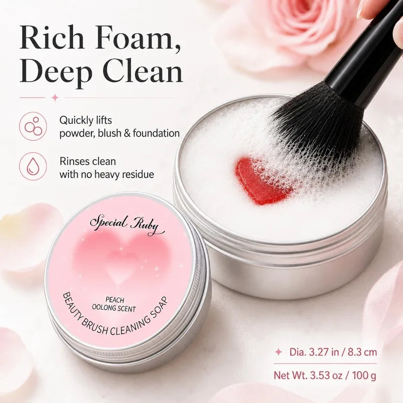 Makeup Brush Cleaning Soap Peach Oolong | 100g Aluminum Tin Brush Cleaning Soap QXL