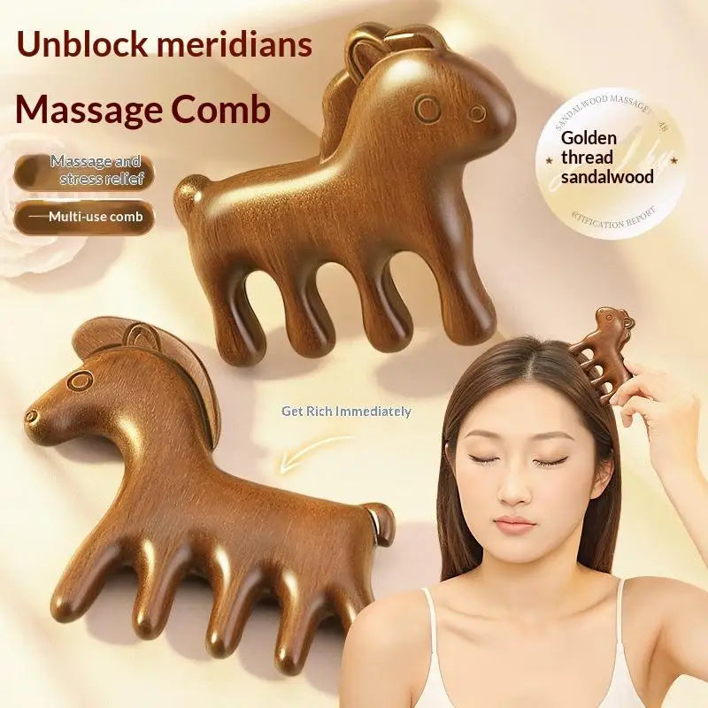 Animal Shape Sandalwood Hair Comb & Scalp Massager Wooden Hair Comb QXL