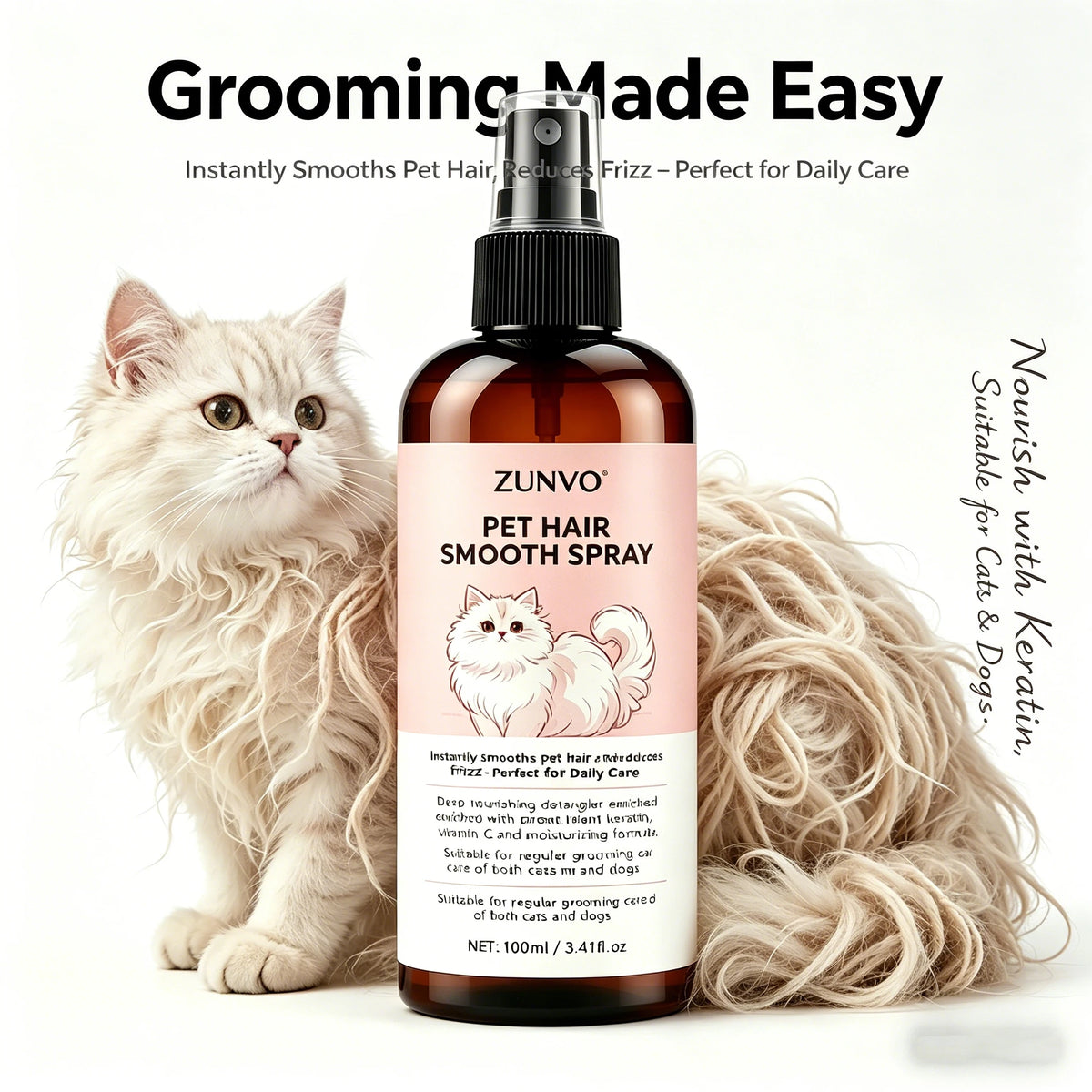 Pet Hair Smooth Spray – Anti-Frizz Grooming for Dogs & Cats Pet Grooming Spray QXL