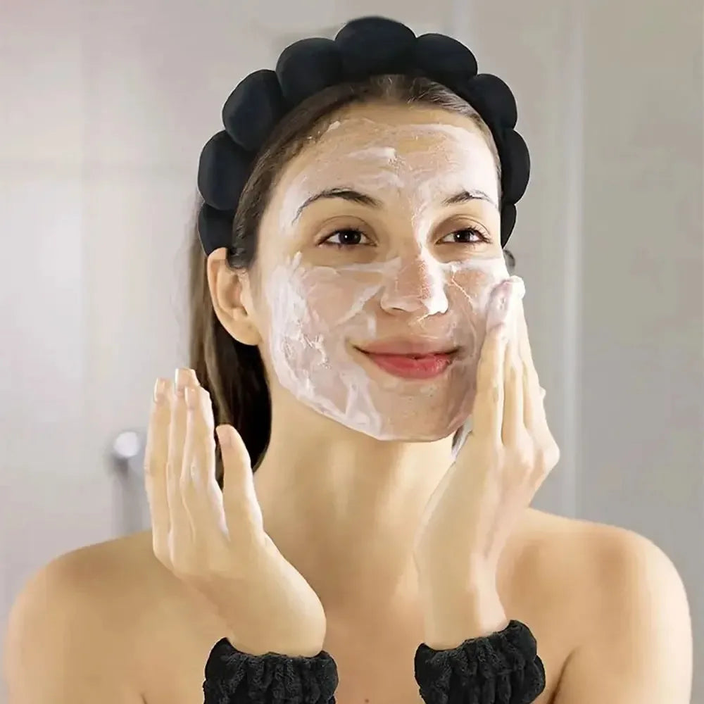 4-Piece Spa Headband & Wristband Set | Soft Plush Face Wash Spa Headband Set QXL