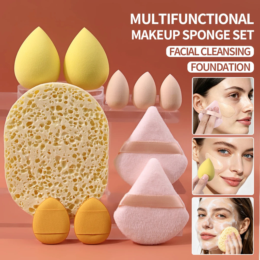 KOSSHOW 10-Pack Makeup Sponges & Powder Puffs Multi-Size Set Makeup Sponge Set QXL YELLOW