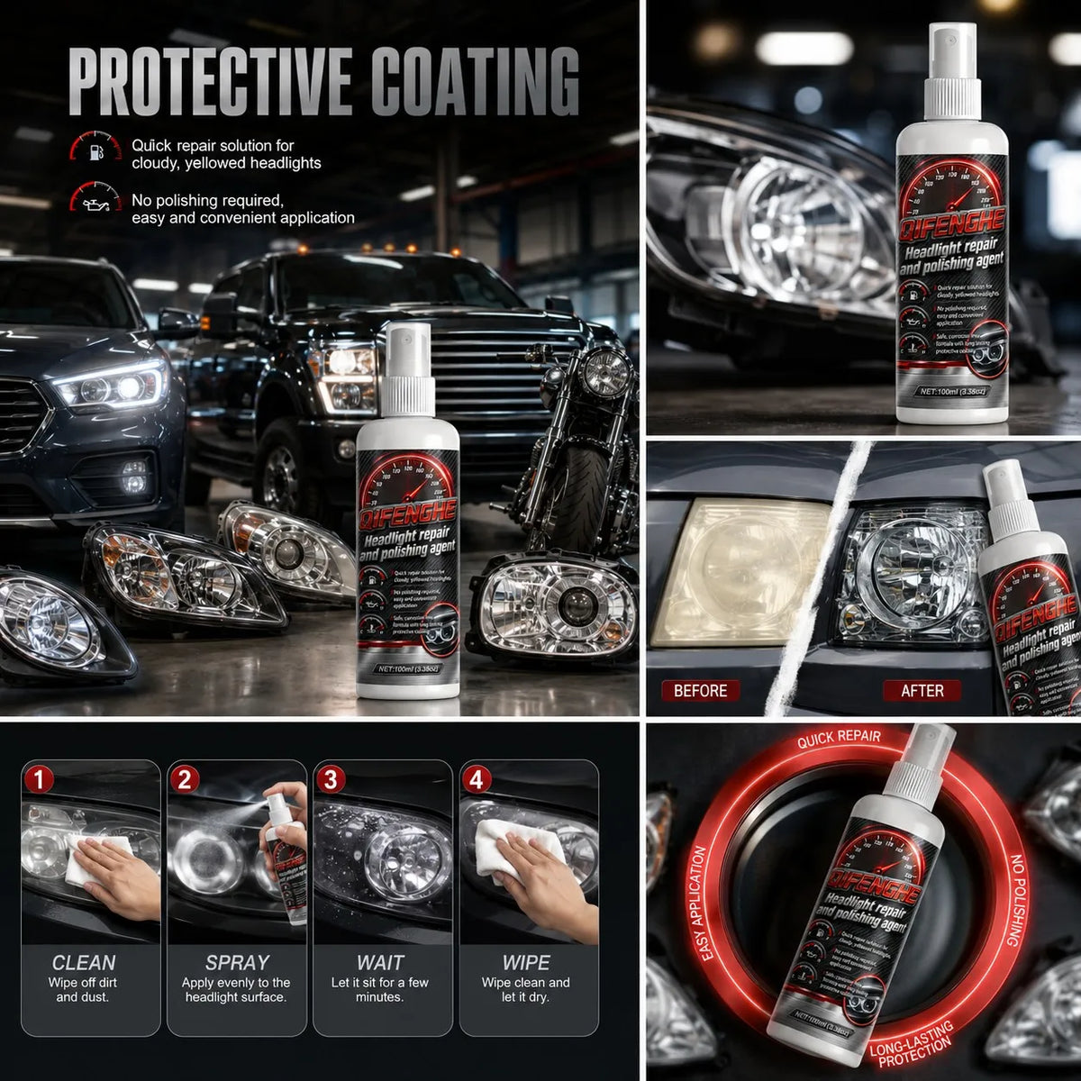 Car Headlight Restoration Kit | Polishing & Cleaning Paste Headlight Restoration Kit QXL
