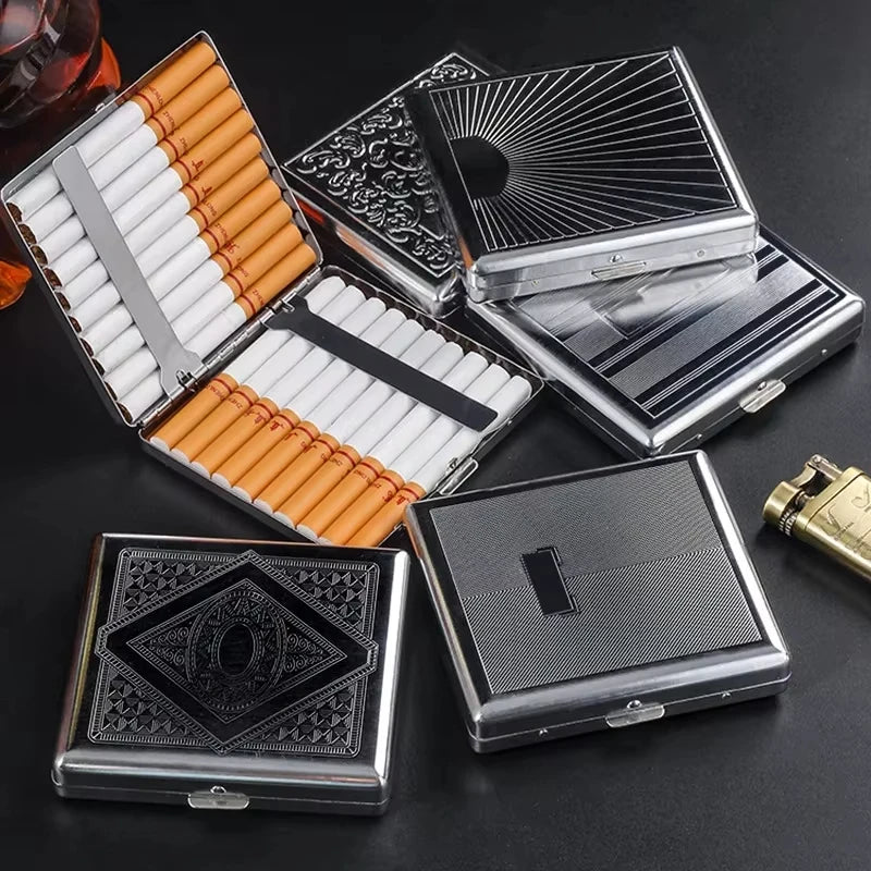 Silver Metal Cigarette Case | Flip-Top Box Holds 20 Cigarettes Cigarette Case QXL