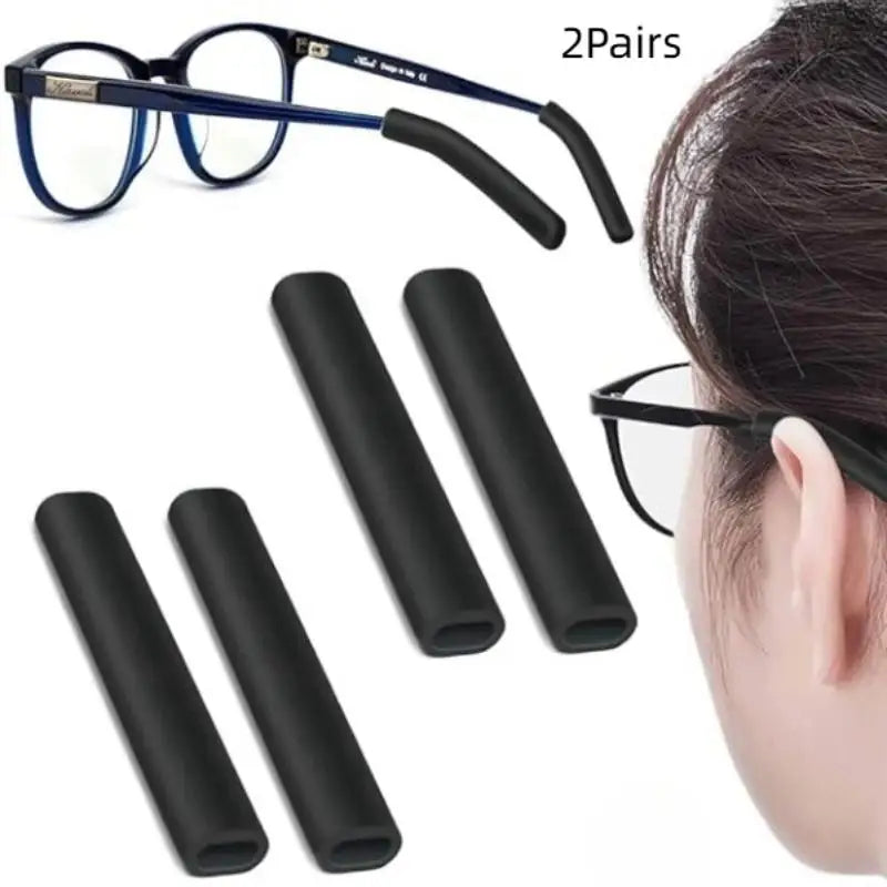 Silicone Anti-Slip Eyeglass Ear Hooks & Temple Tips – 2 Pairs Eyeglass Ear Hooks QXL Black
