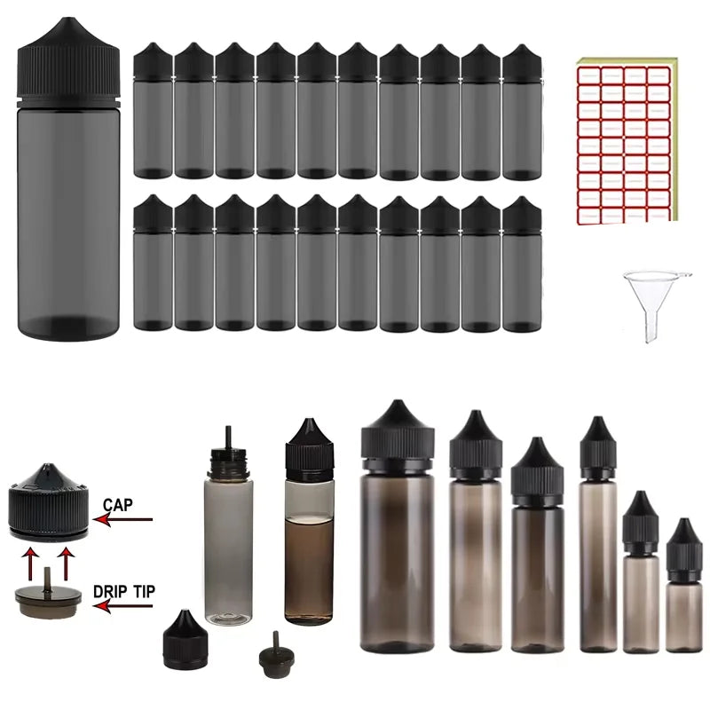 20-Pack Squeezable PET Dropper Bottles 10–120ml | Oil & Liquid Dropper Bottle Set QXL black Fat 60ml Plastic
