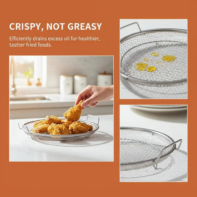 Stainless Steel Mesh Frying Basket & Oil Strainer Tray Set Mesh Frying Basket QXL