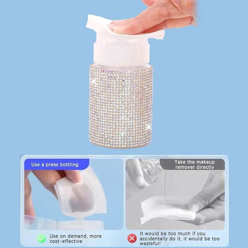 Diamond Refillable Press Pump Bottle | Nail Polish Remover Nail Pump Dispenser QXL