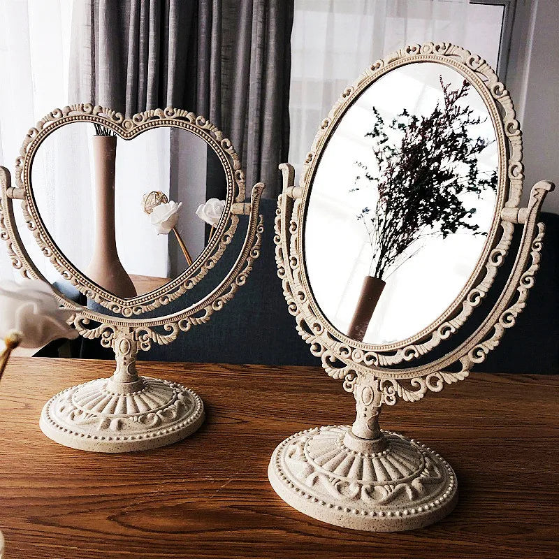 Double-Sided Vintage Rotating Makeup Mirror | Heart Oval Desktop Makeup Mirror QXL