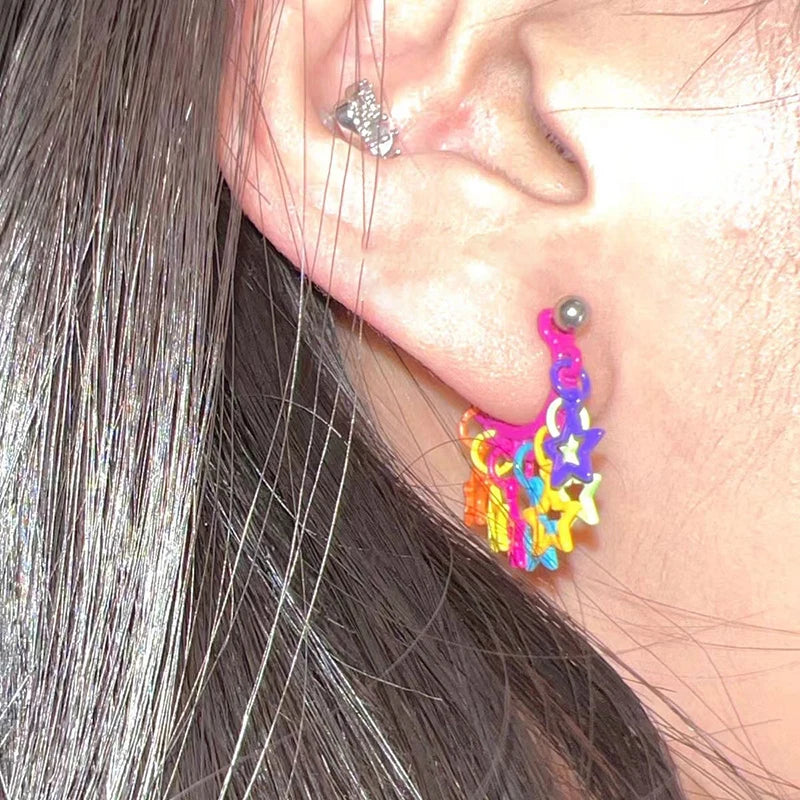 Dopamine Star Tassel Hoop Earring | Colorful Clay Jewelry Fashion Hoop Earring QXL
