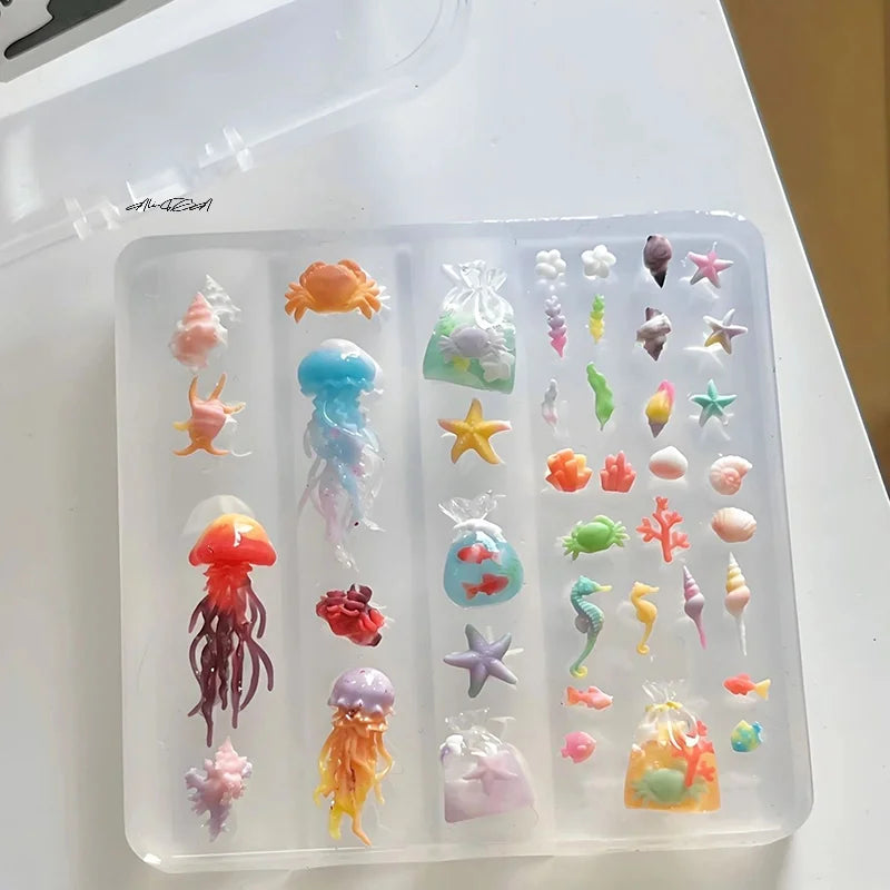 3D Silicone Ocean Nail Art Mold – Jellyfish & Fishtail 2-Pc Set Silicone Nail Mold QXL
