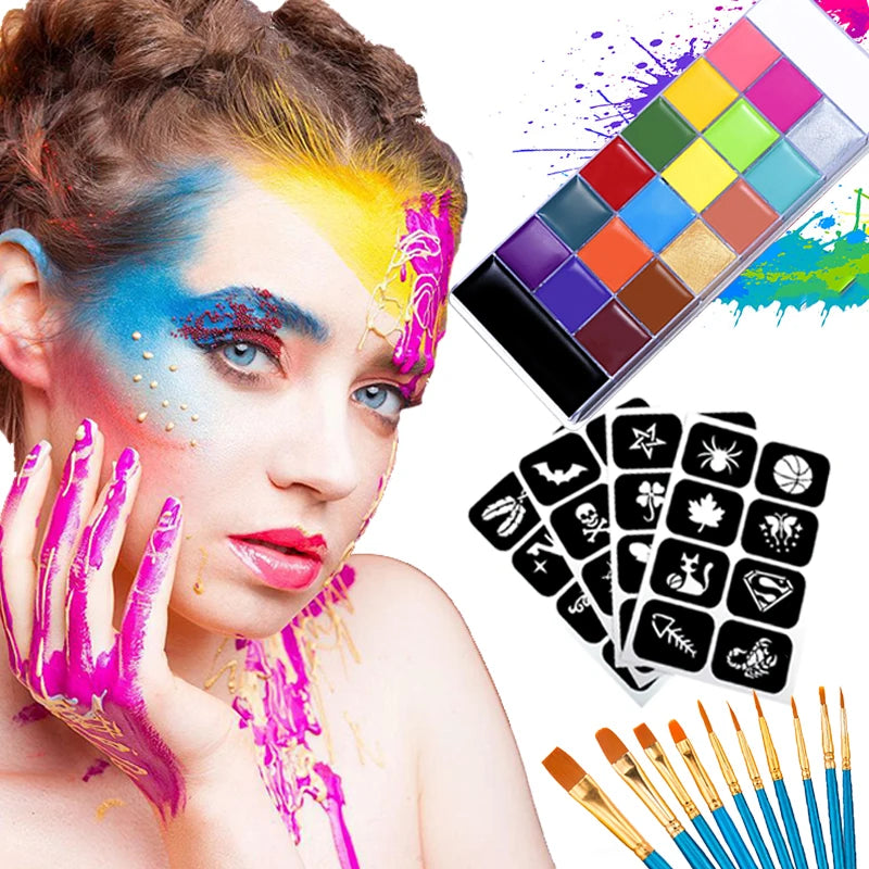 VERONNI 20-Color Halloween Face & Body Paint Kit with Brushes Face & Body Paint Kit QXL
