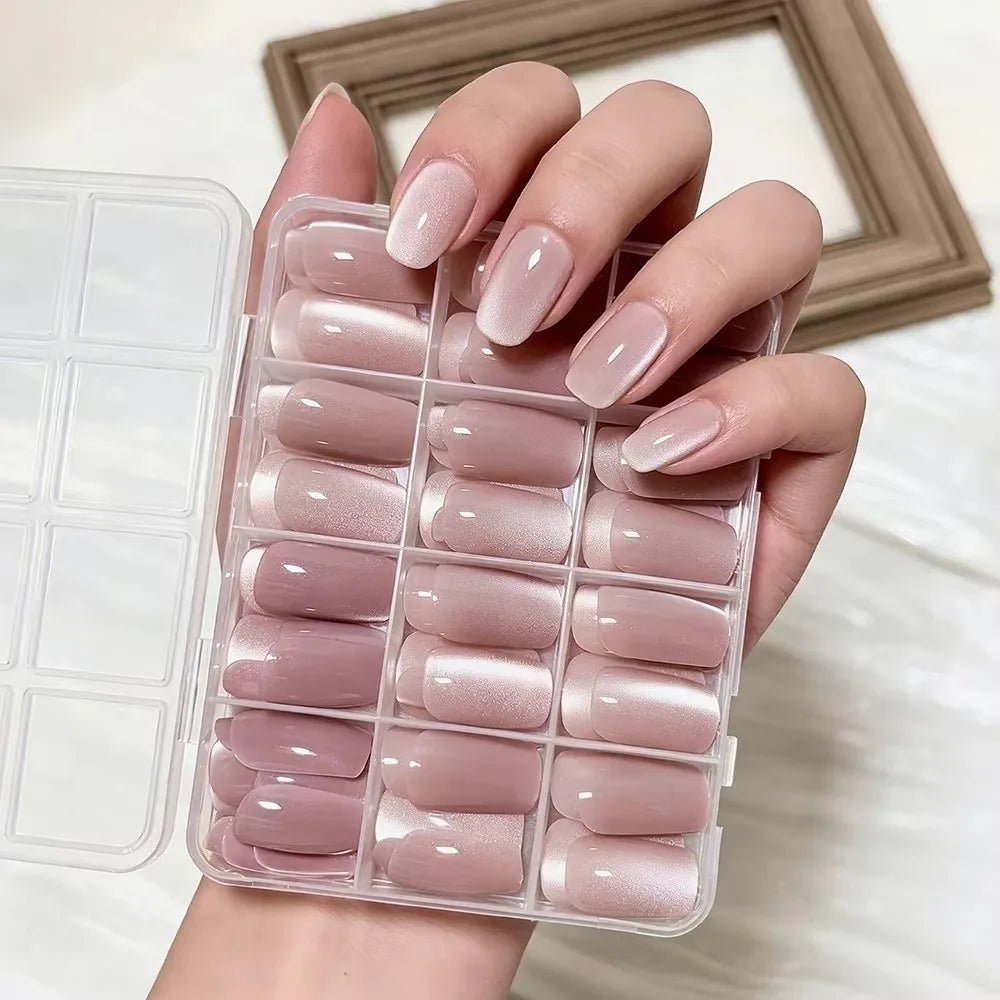 144-Pc Cat Eye Ballet Press-On Nails | Nude Glossy Medium Press-On Nail Tips QXL