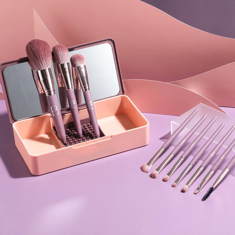 Purple 10-Piece Makeup Brush Set with Mirror Box | Portable Makeup Brush Set QXL