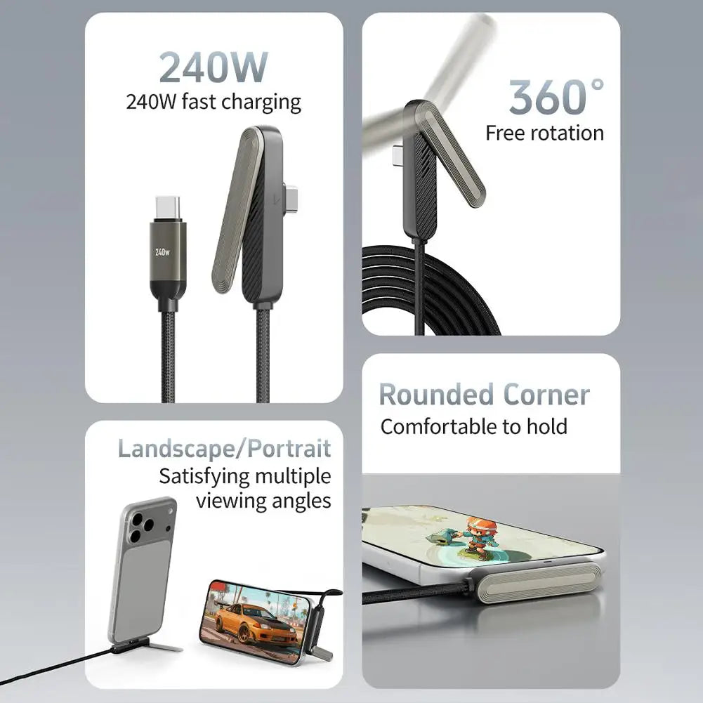 240W Fast Charging Cable & Foldable Phone Stand | 360° Rotation Charging Cable Stand QXL