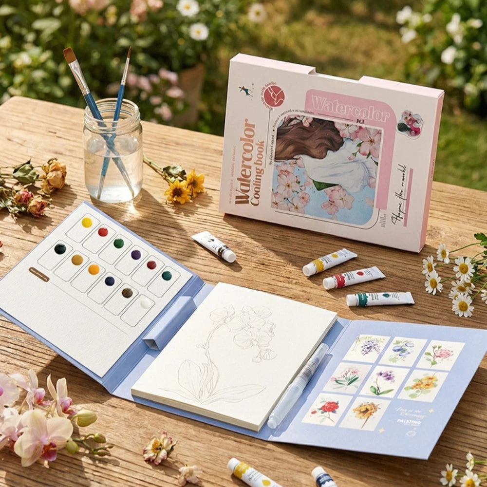 Adult Watercolor Painting Book | 3-Fold Layout & Pigments Watercolor Painting Book QXL