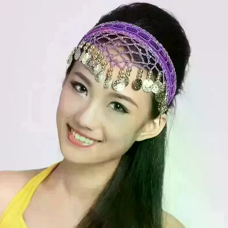 Ethnic Belly Dance Headband | Red Sequin Coin Fringe Headpiece Dance Headband QXL
