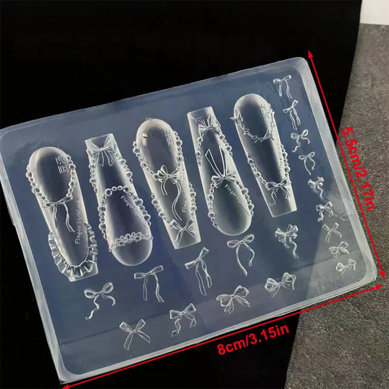 3D Bowknot Bead Chain Silicone Nail Art Mold | DIY Charms Silicone Nail Mold QXL