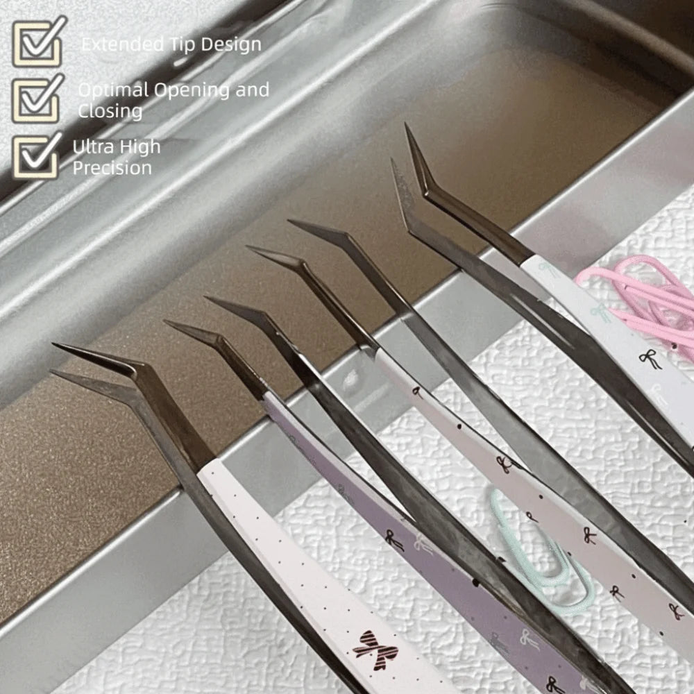 Curved Stainless Steel Eyelash Tweezers | Anti-Static Cartoon Eyelash Tweezers QXL