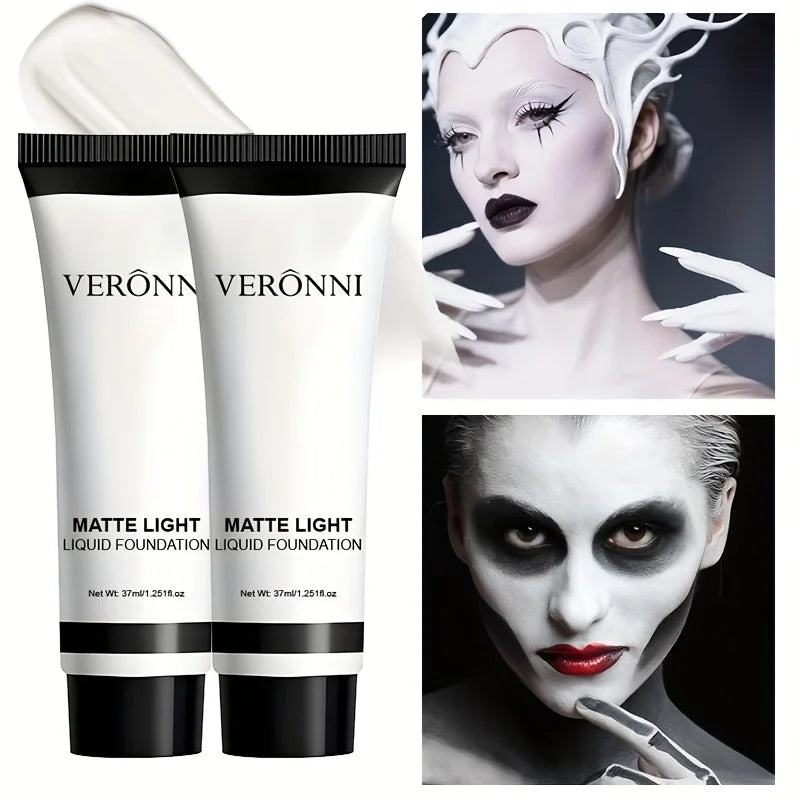 Matte White Liquid Foundation 3-Pc Set + Brush | Halloween SFX Face & Body Foundation QXL