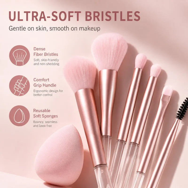 7-Piece Makeup Brush & Sponge Set | Rose Gold Handle Makeup Brush Set QXL