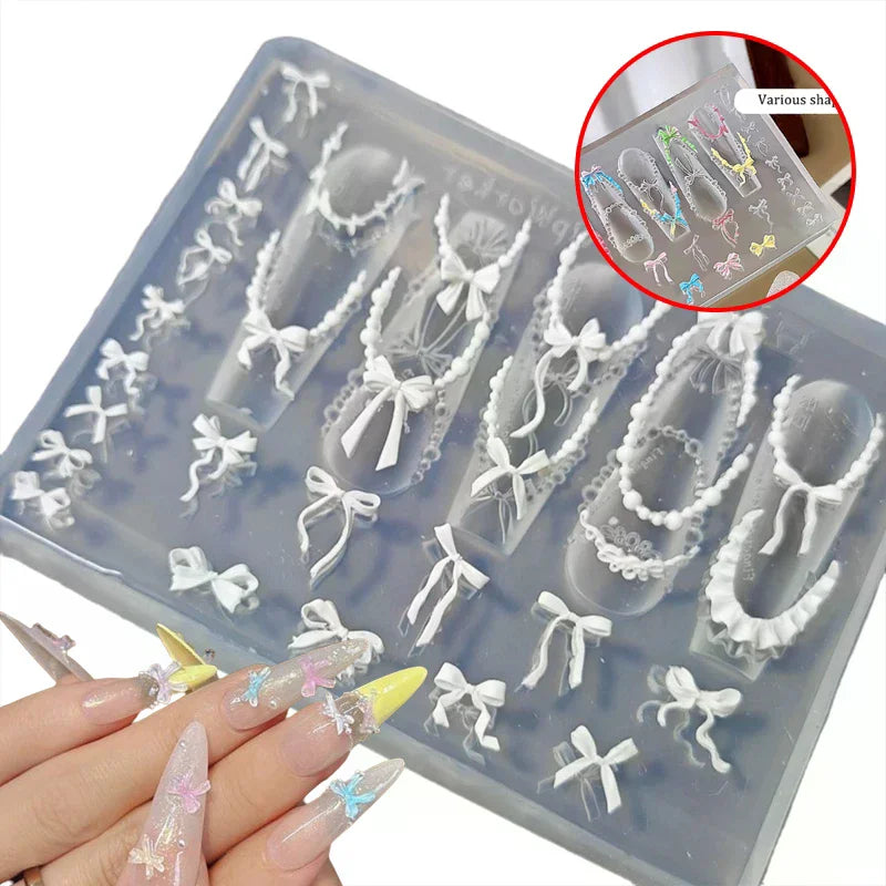 3D Bowknot Bead Chain Silicone Nail Art Mold | DIY Charms Silicone Nail Mold QXL