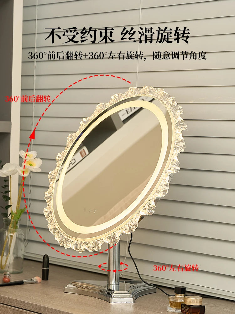 LED Lighted Desktop Vanity Mirror | Touch Control Rotating LED Vanity Mirror QXL