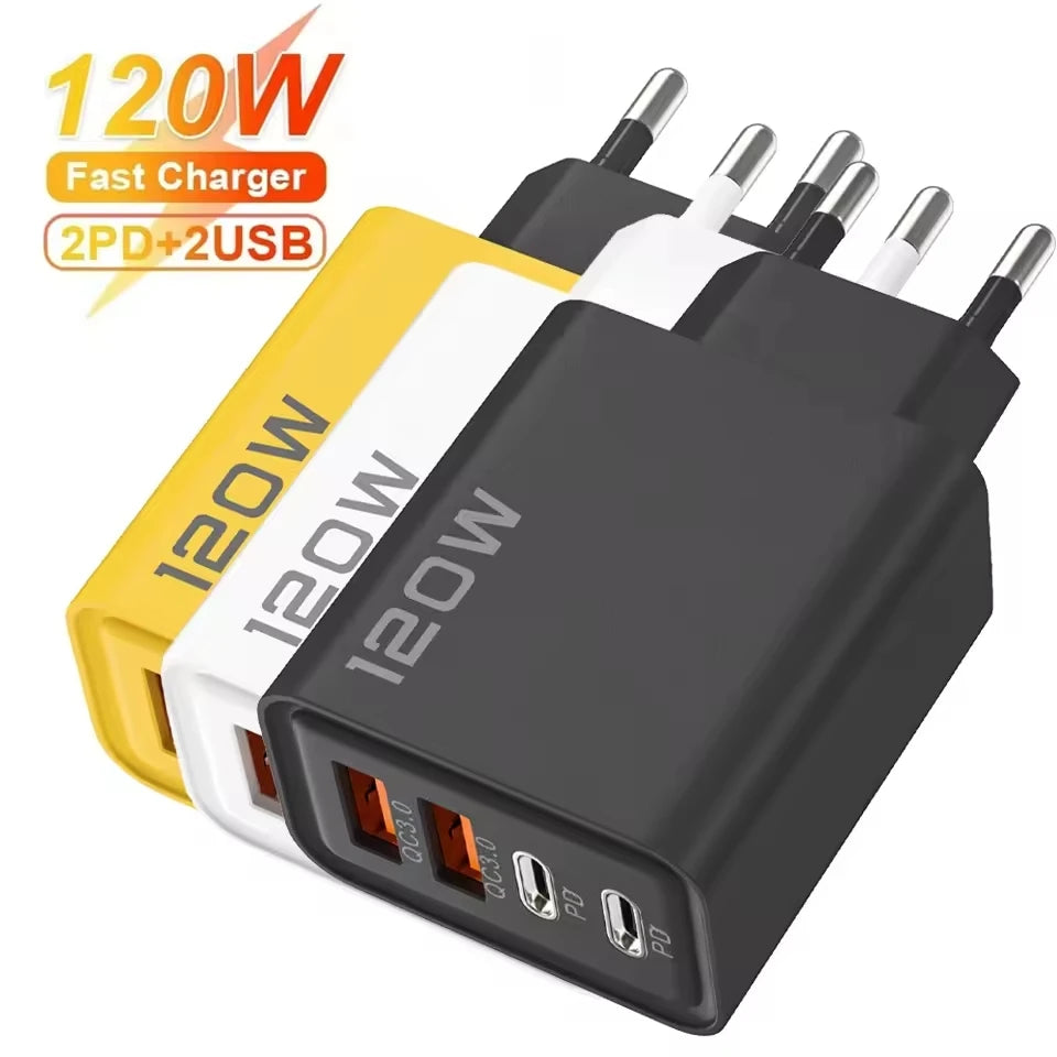 120W USB-C 4-Port Fast Charger | Quick Charge 3.0 Wall Adapter USB-C Wall Charger QXL