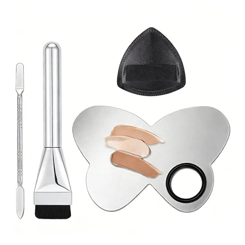 Stainless Steel Makeup Mixing Palette, Ring & Stick Set Makeup Mixing Palette QXL A10
