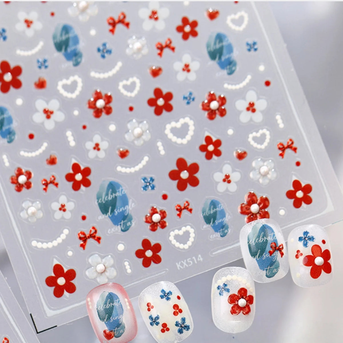 5D Floral Nail Art Stickers | Pearl Heart Bow Jelly Petal Decals Nail Art Stickers QXL