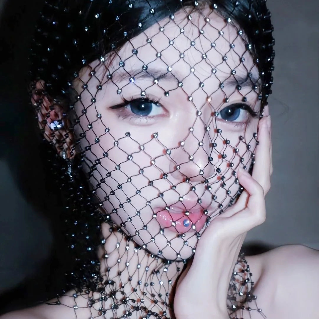 Rhinestone Fishnet Balaclava | Crystal Mesh Head Wrap Rhinestone Head Wrap QXL