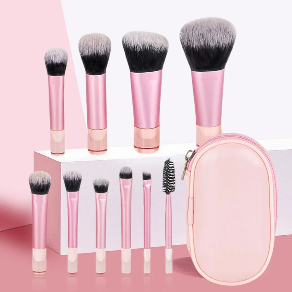 10-Piece Mini Travel Makeup Brush Set with Storage Pouch Travel Makeup Brush Set QXL