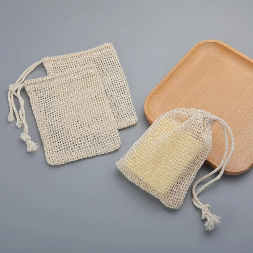 Natural Cotton Soap Saver Bag | Eco Lathering Mesh Pouch Soap Saver Bag QXL