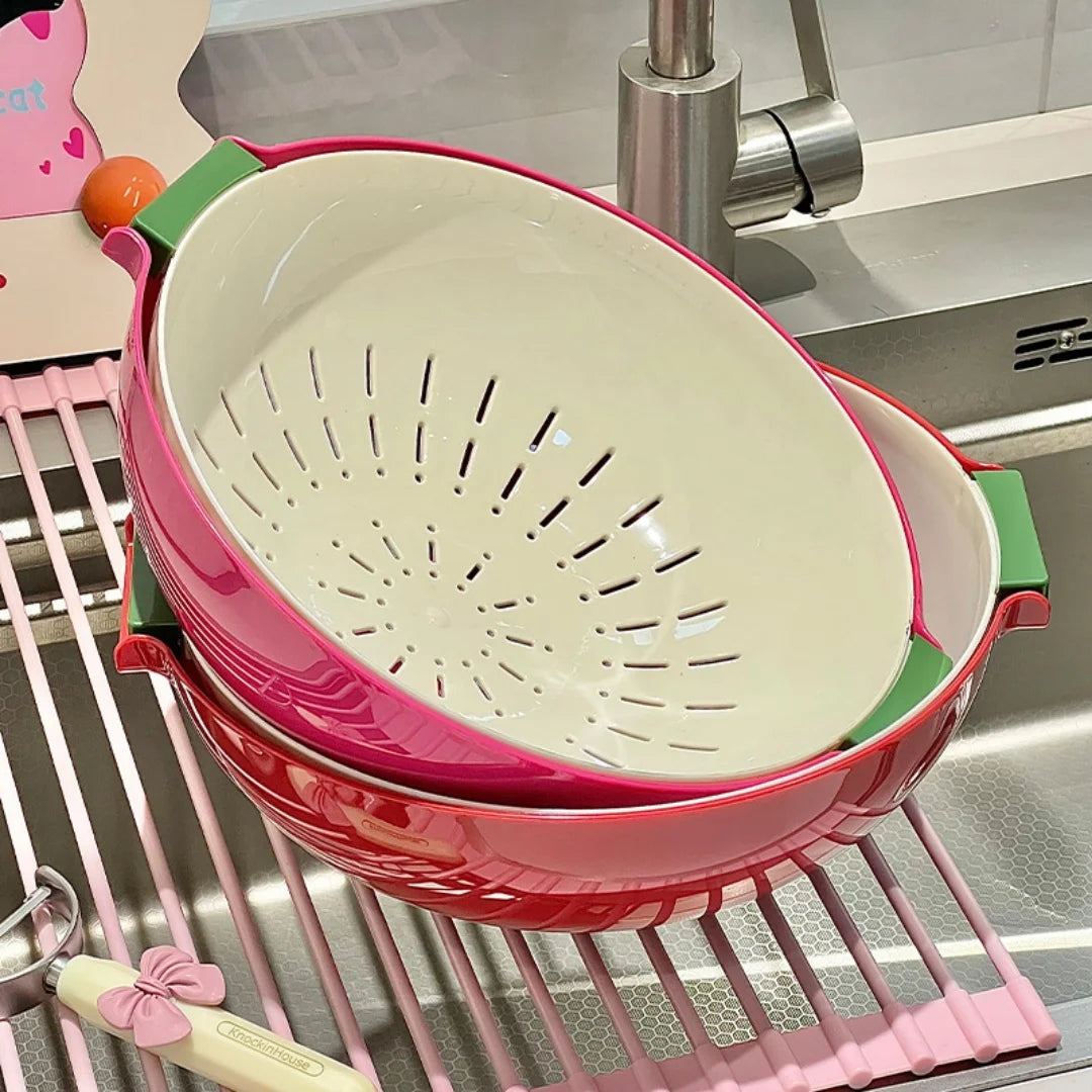 Double-Layer Fruit & Vegetable Washing Basket Tray Fruit Washing Basket QXL