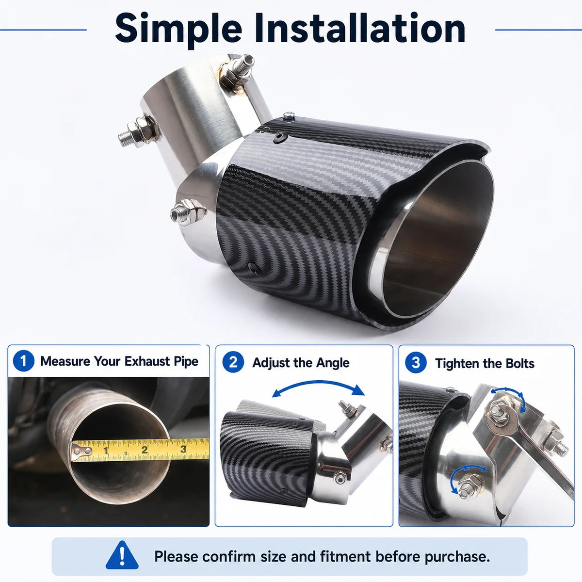 Carbon Fiber Exhaust Tip 63–89mm Adjustable Stainless Steel Exhaust Tailpipe Tip QXL