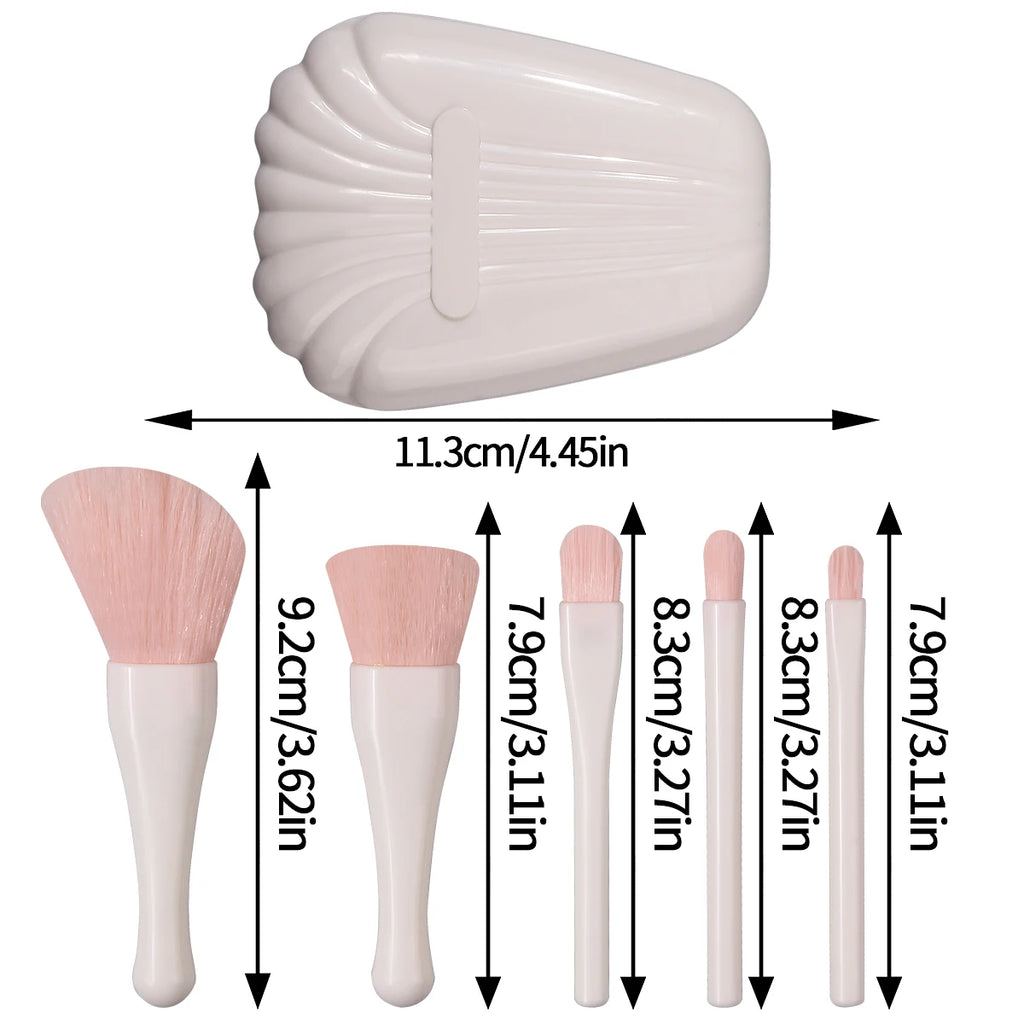 6-Piece Mini Shell Makeup Brush Set with Mirror Storage Makeup Brush Set QXL