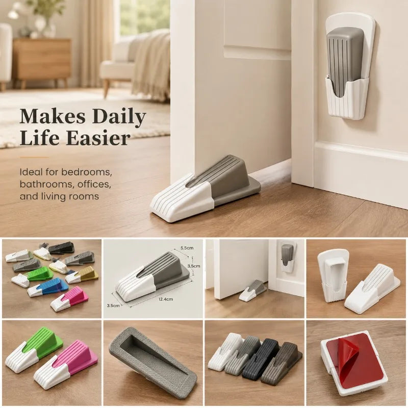 Self-Adhesive Wedge Door Stopper with Wall Holder | No-Drill Wedge Door Stopper QXL