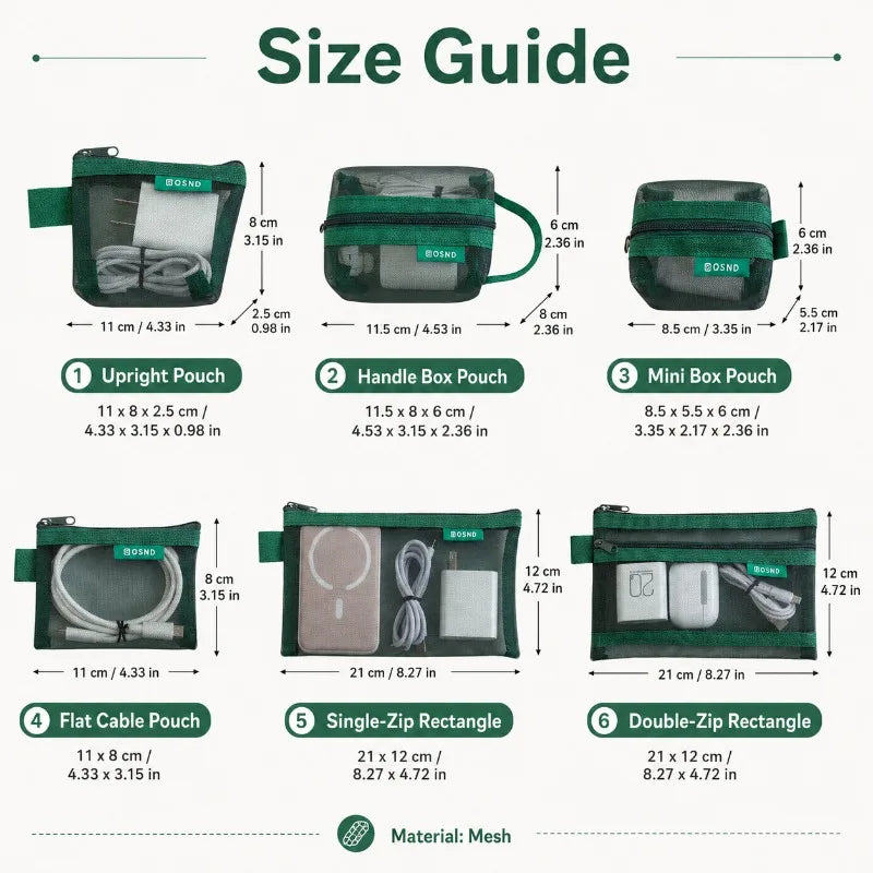 6-Pack Mesh Tech Organizer Pouches | Cable & Accessory Storage Mesh Organizer Pouches QXL