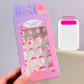 24-Pack Kids Press On Nails – Black Flower French Almond Tips Press-On Nail Set QXL Style-C