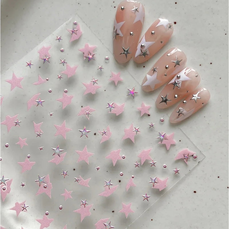 Gold & Silver Star Nail Art Stickers | 5D Self-Adhesive Decals Nail Art Stickers QXL